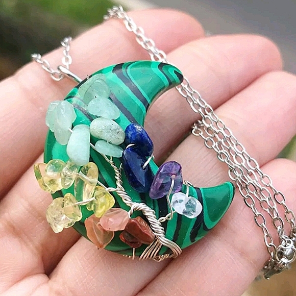 10Pcs Tree Of Life Gemstone Pendants – Mix Agate Chips, Reiki Healing Amulet